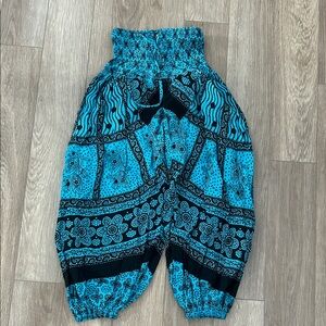 Blue and Black Patterned Harem Pants